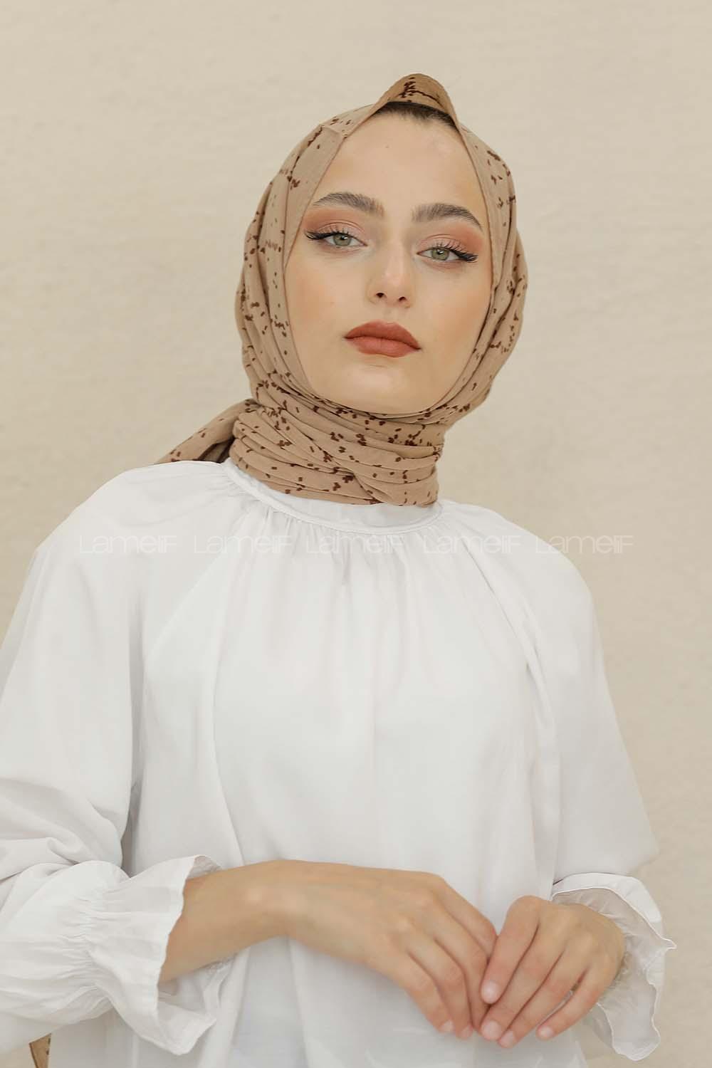 Modalamelif Vizonrengi Renk Ekose Desen Pamuk Vual Şal