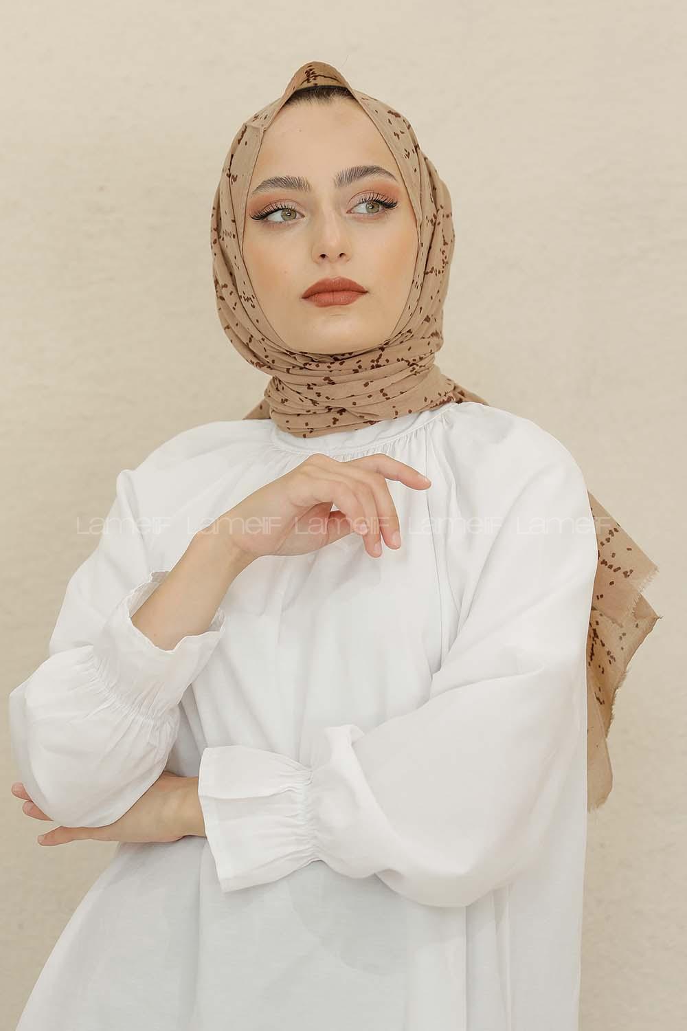 Modalamelif Vizonrengi Renk Ekose Desen Pamuk Vual Şal