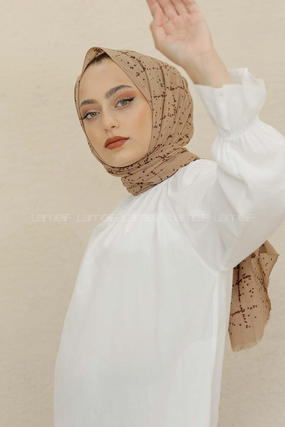 Modalamelif Vizonrengi Renk Ekose Desen Pamuk Vual Şal