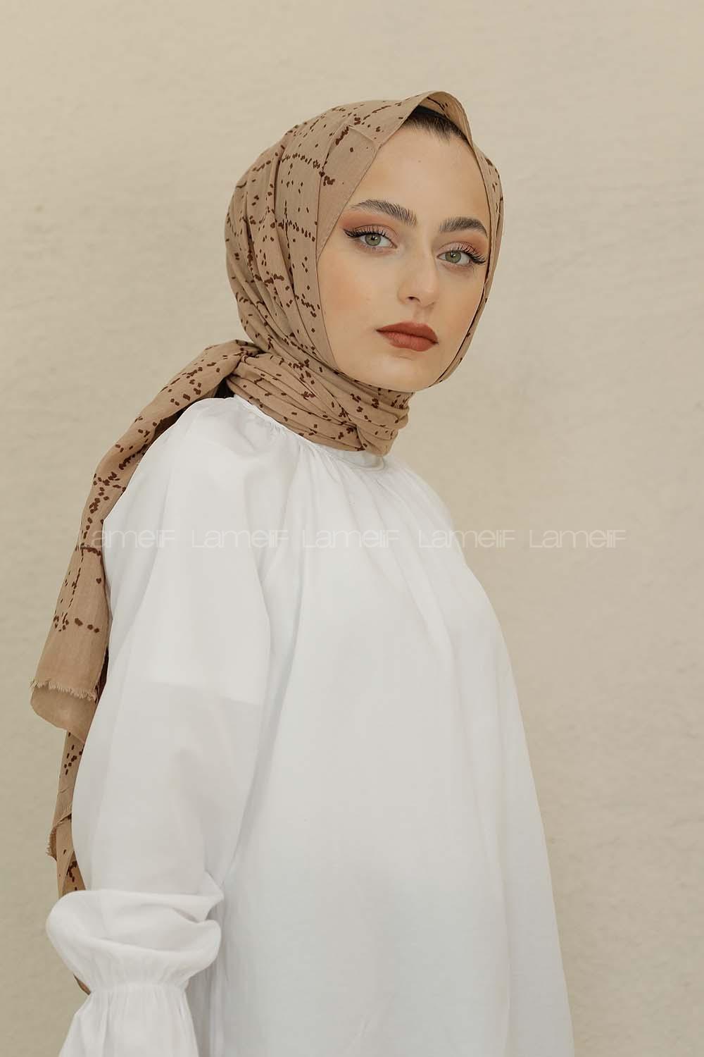 Modalamelif Vizonrengi Renk Ekose Desen Pamuk Vual Şal