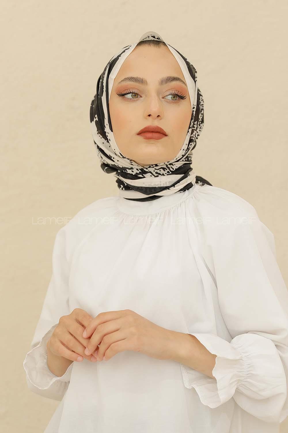 Modalamelif Beyaz Renk Karışık Desenli Şal