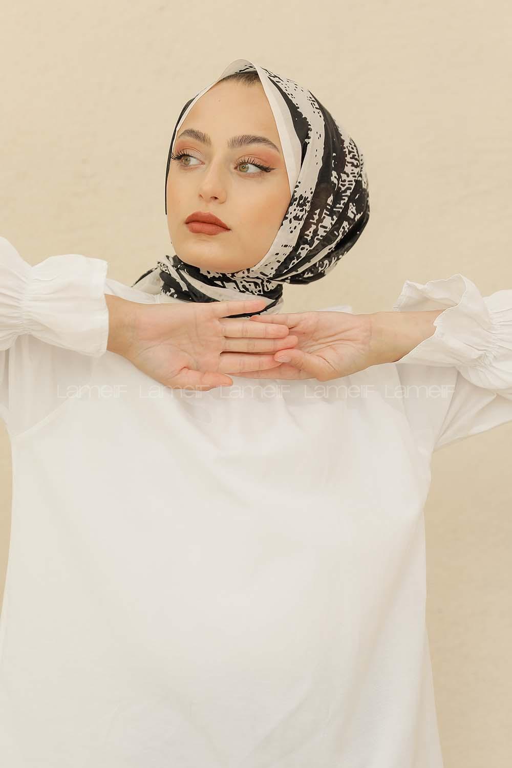 Modalamelif Beyaz Renk Karışık Desenli Şal