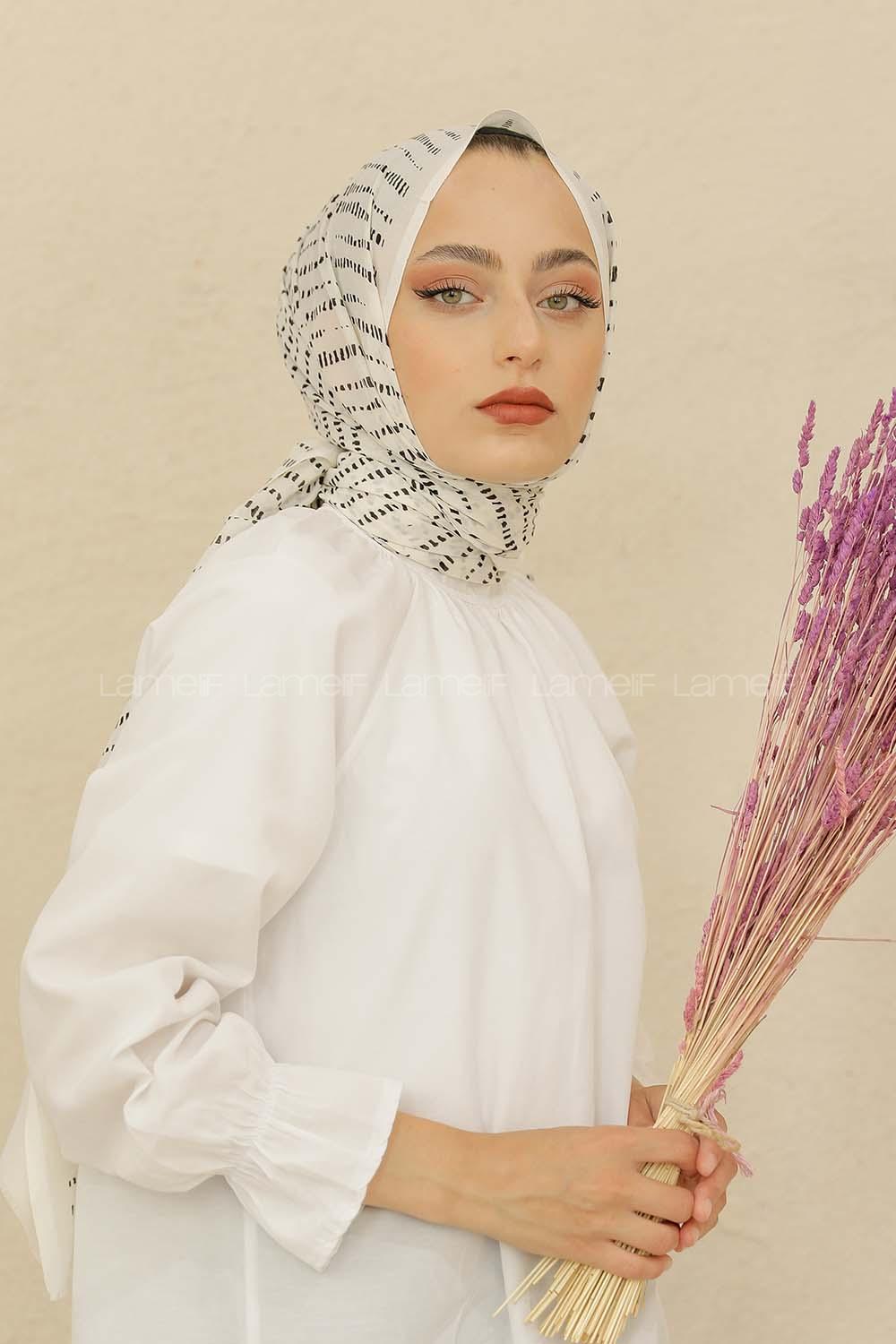 Modalamelif Beyaz Renk Şerit Desenli Şal