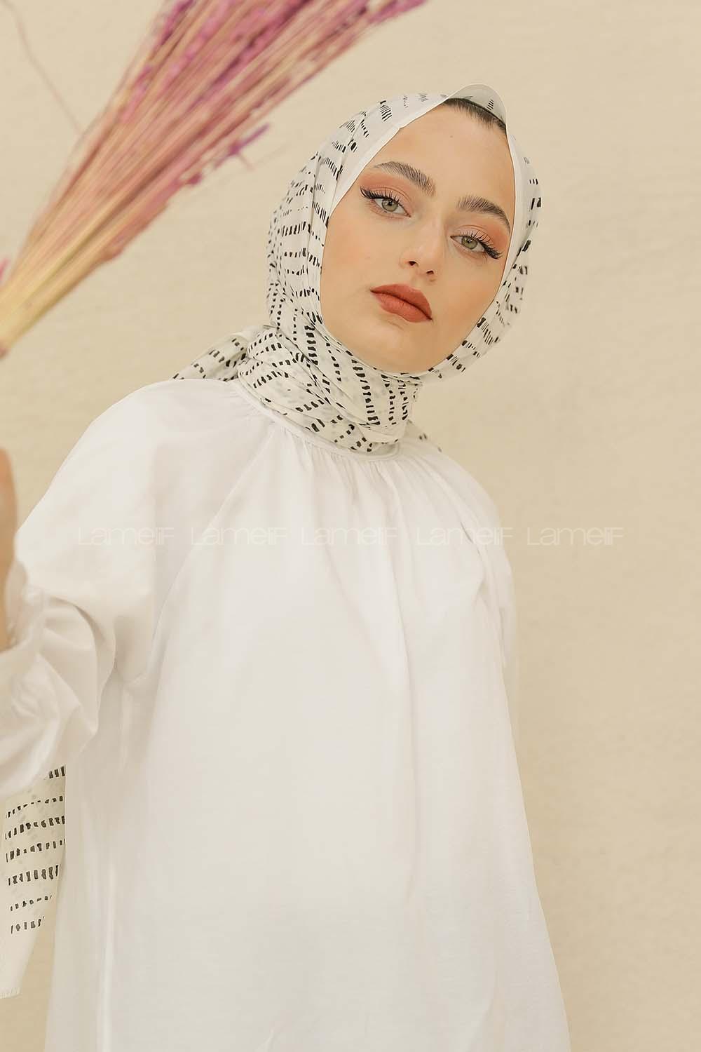 Modalamelif Beyaz Renk Şerit Desenli Şal