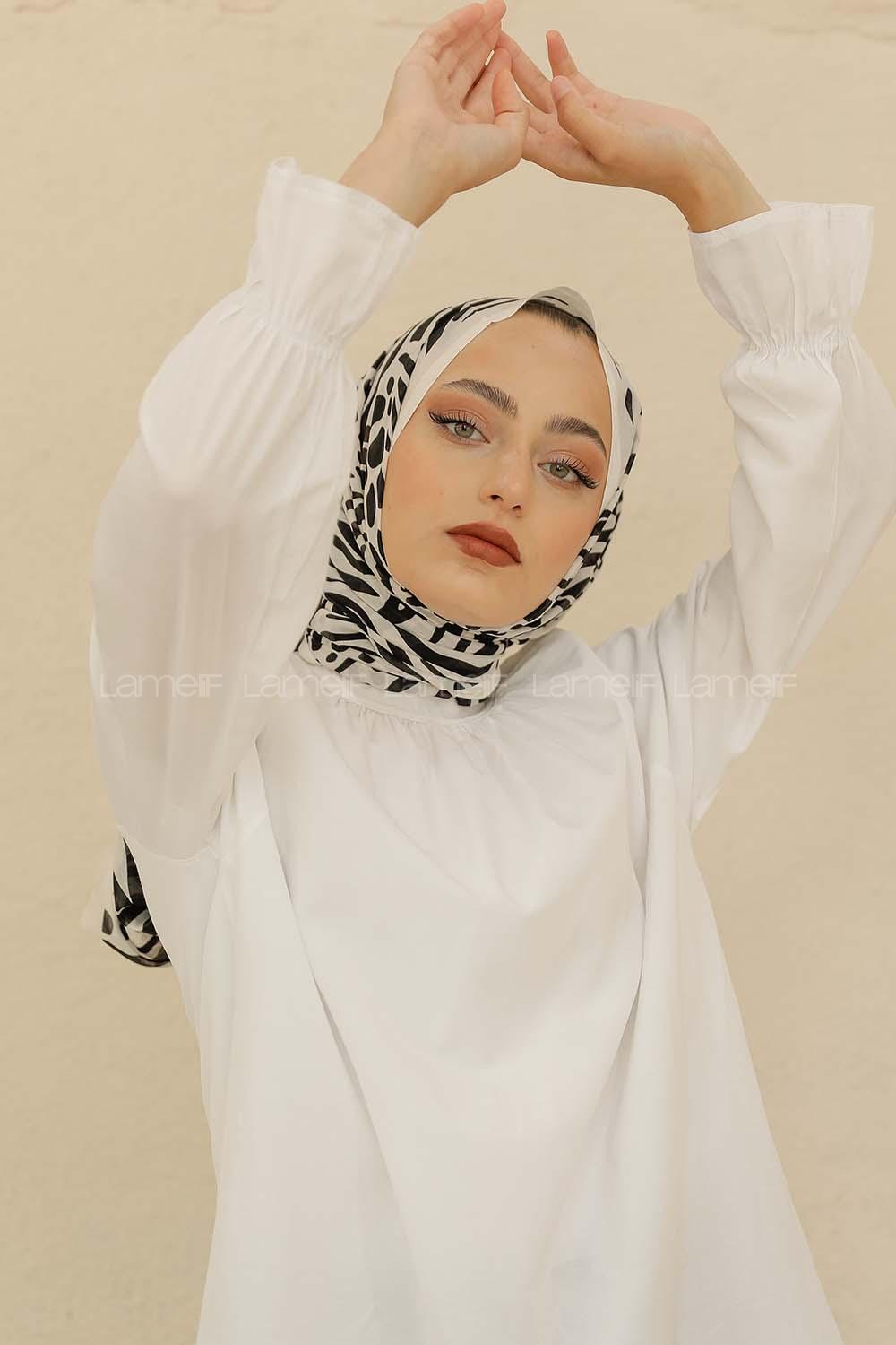 Modalamelif Beyaz Renk Su Damlası Desenli Şal