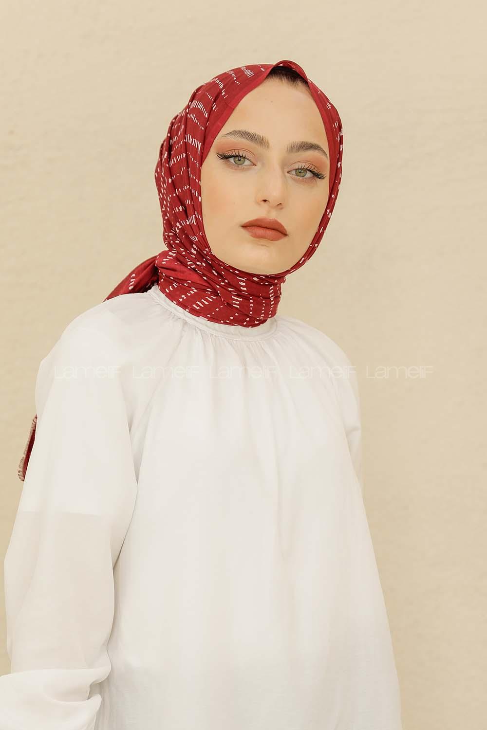 Modalamelif Bordo Renk Şerit Desenli Şal