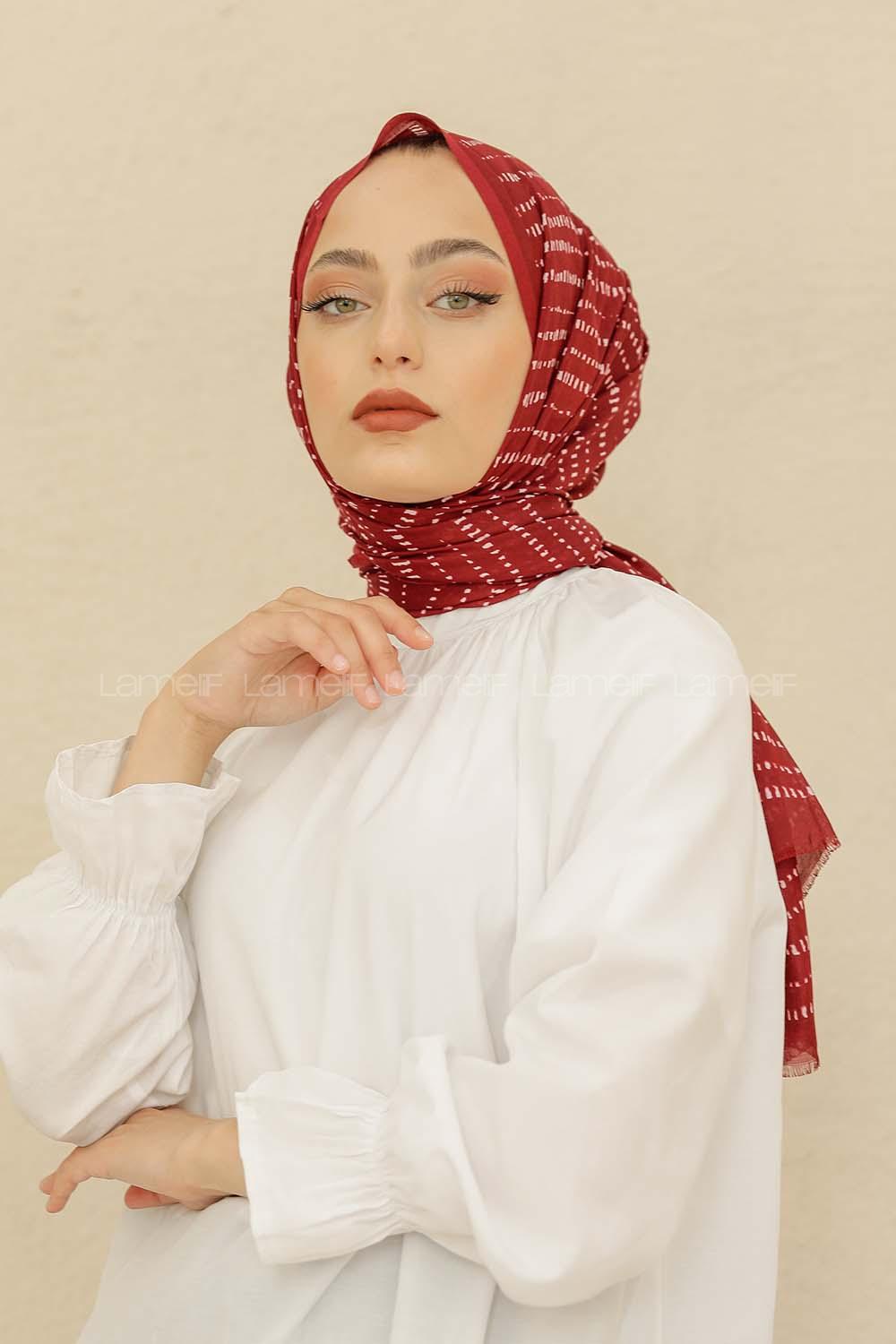 Modalamelif Bordo Renk Şerit Desenli Şal