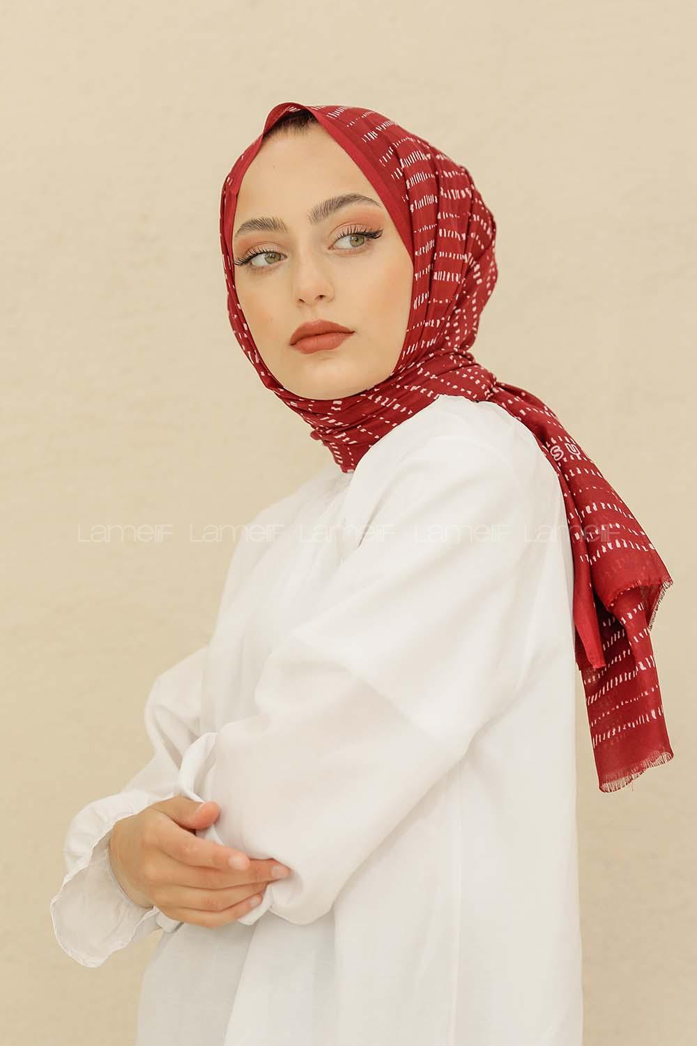 Modalamelif Bordo Renk Şerit Desenli Şal