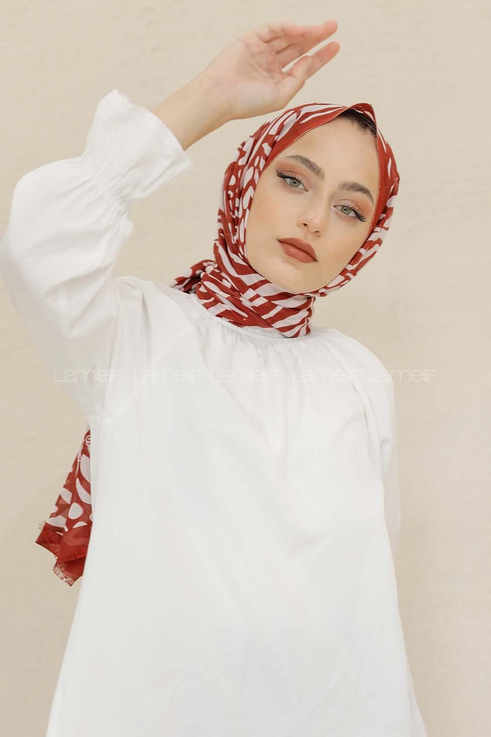 Modalamelif Bordo Renk Su Damlası Desenli Şal