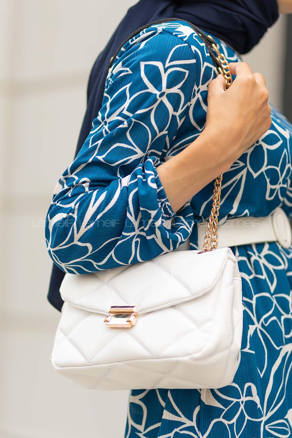 Modalamelif  Dikişli Deri Görünümlü Çanta Beyaz