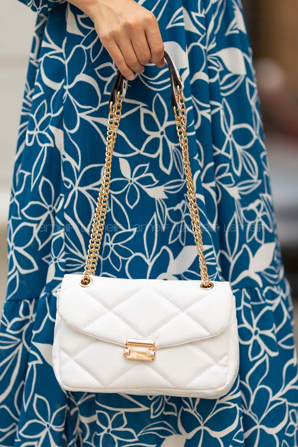 Modalamelif  Dikişli Deri Görünümlü Çanta Beyaz