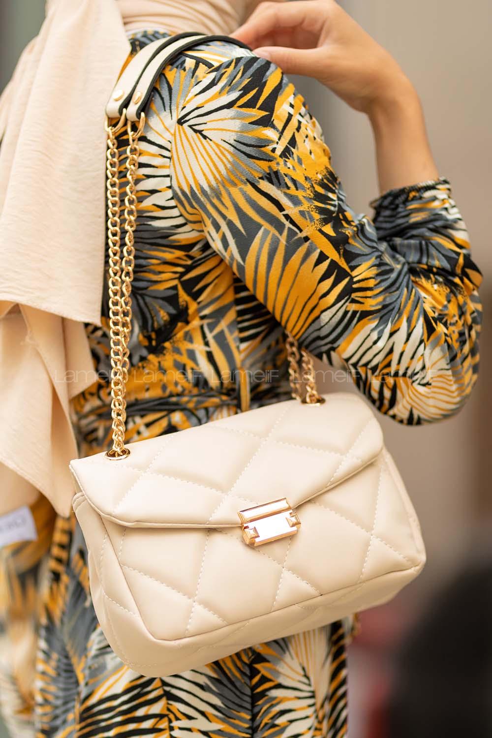 Modalamelif  Dikişli Deri Görünümlü Çanta Krem