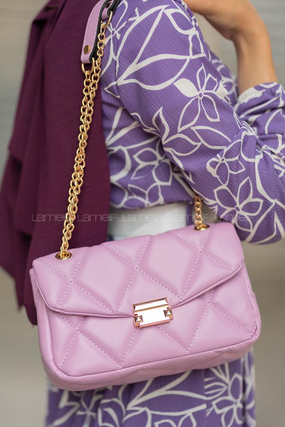Modalamelif  Dikişli Deri Görünümlü Çanta Lila