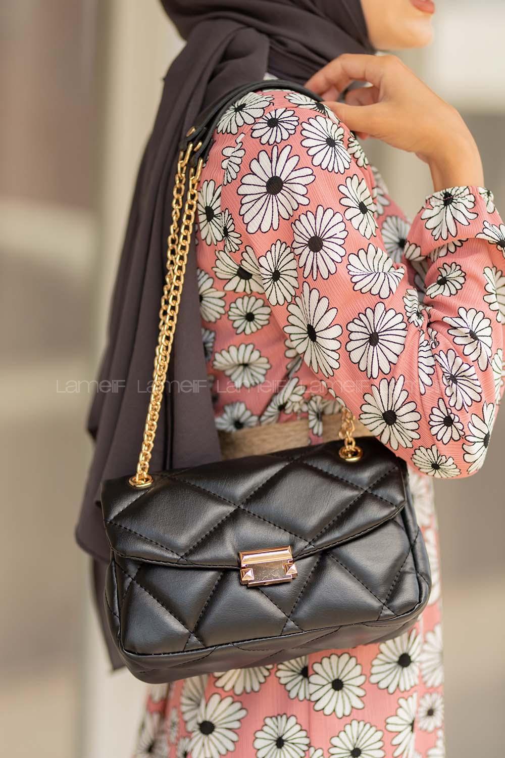 Modalamelif  Dikişli Deri Görünümlü Çanta Siyah