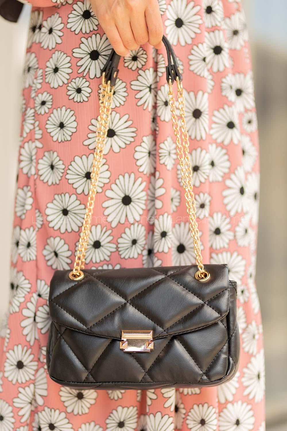 Modalamelif  Dikişli Deri Görünümlü Çanta Siyah