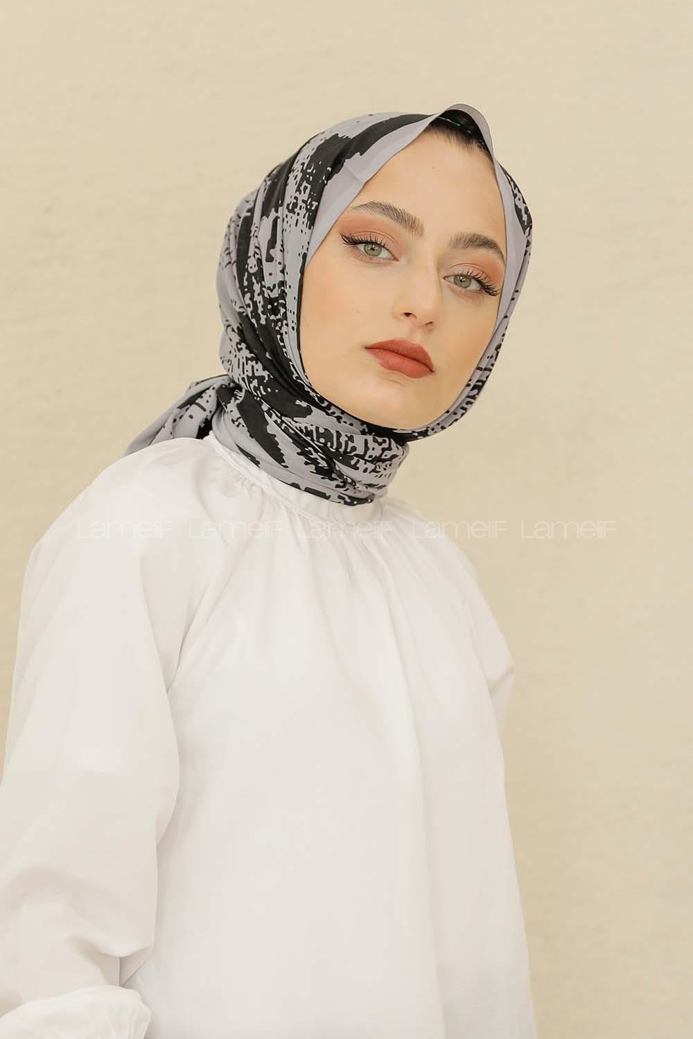 Modalamelif Gri Renk Karışık Desenli Şal