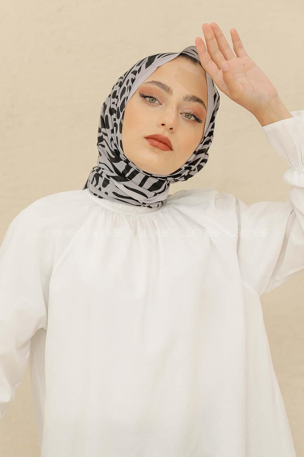 Modalamelif Gri Renk Su Damlası Desenli Şal