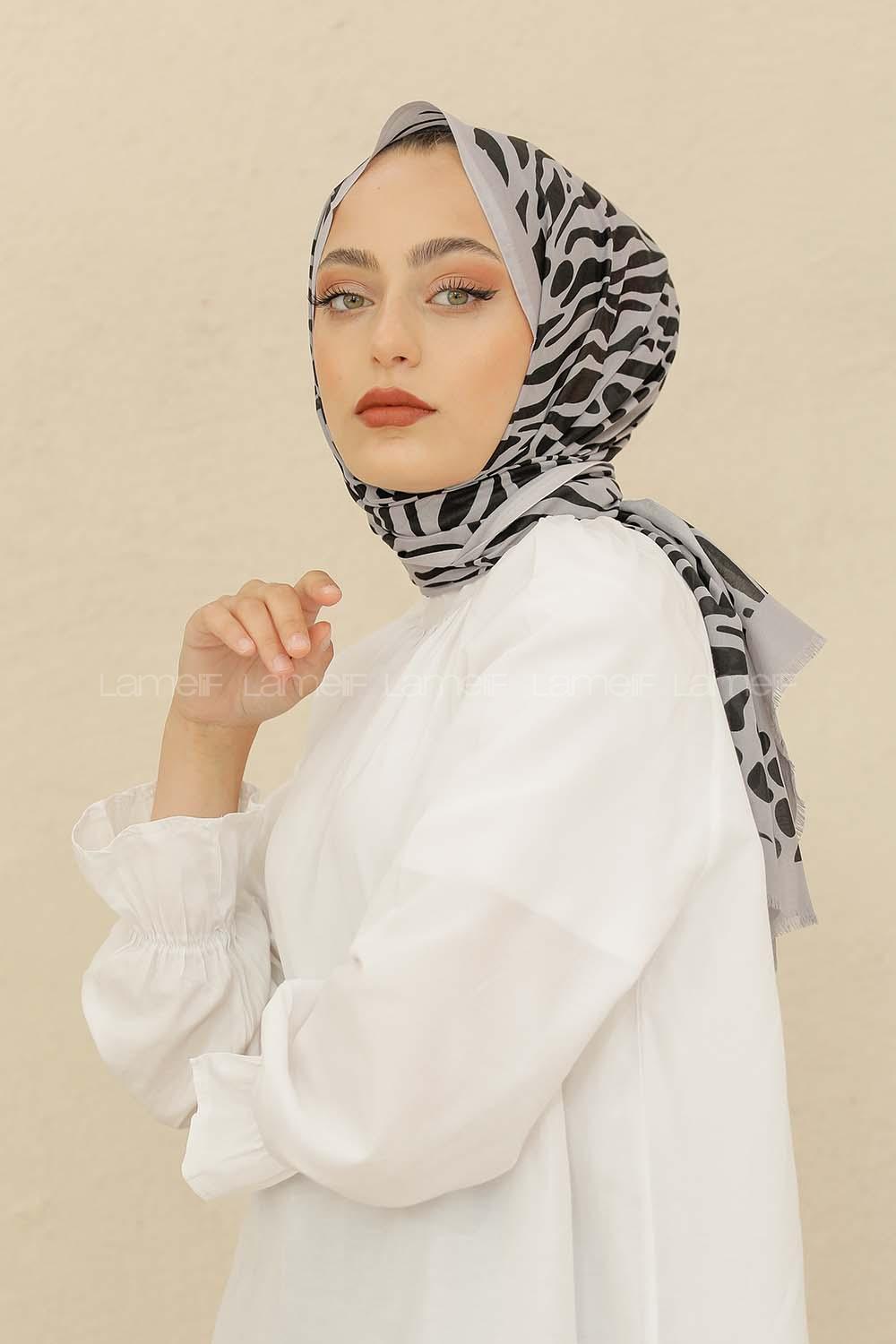 Modalamelif Gri Renk Su Damlası Desenli Şal