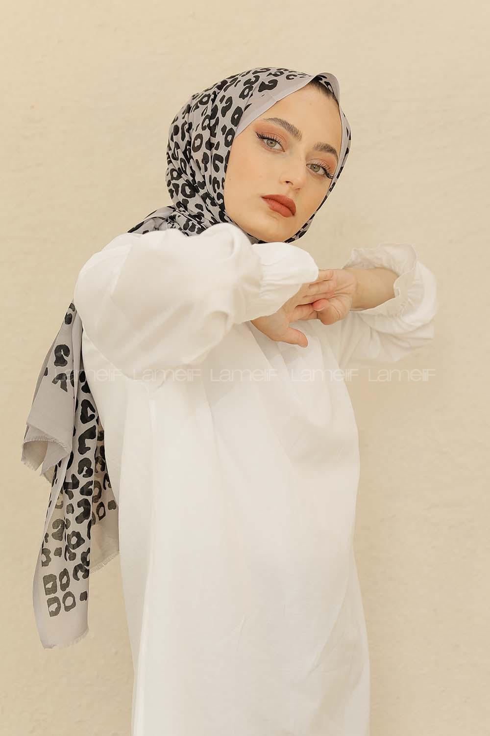 Modalamelif Gri Renkli Pati Desenli Şal