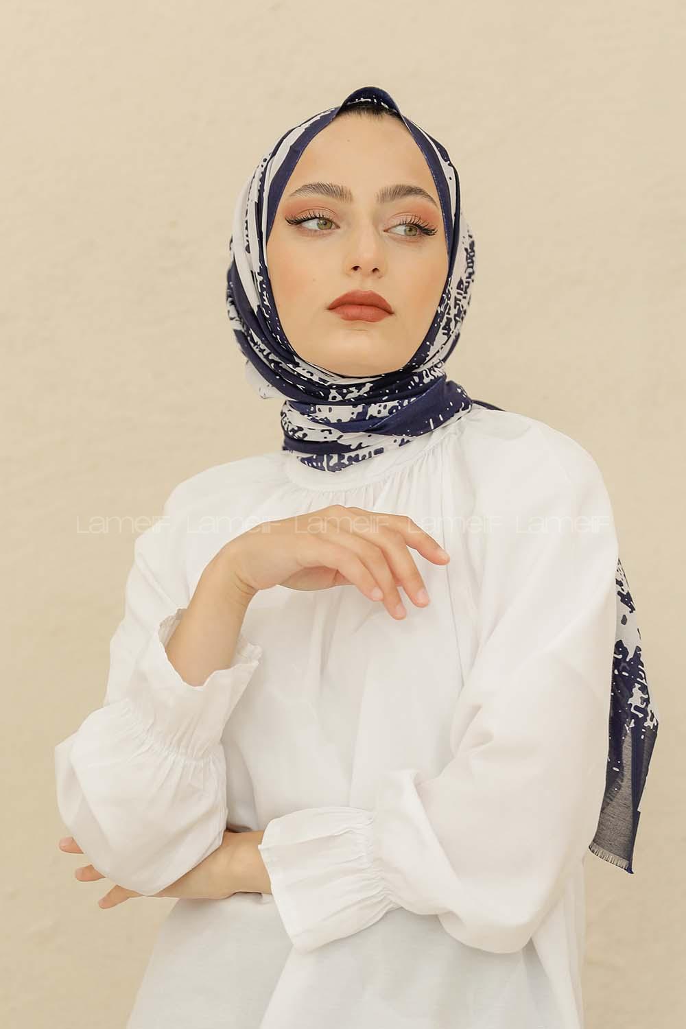 Modalamelif Lacivert Renk Karışık Desenli Şal