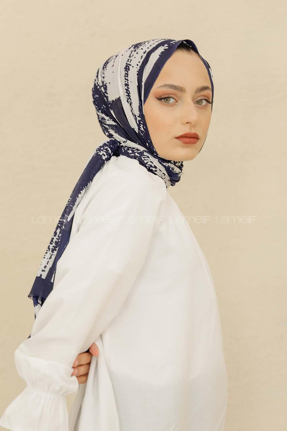 Modalamelif Lacivert Renk Karışık Desenli Şal