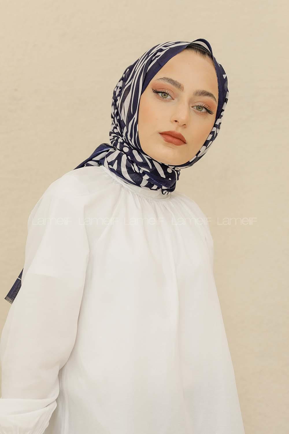 Modalamelif Lacivert Renk Su Damlası Desenli Şal