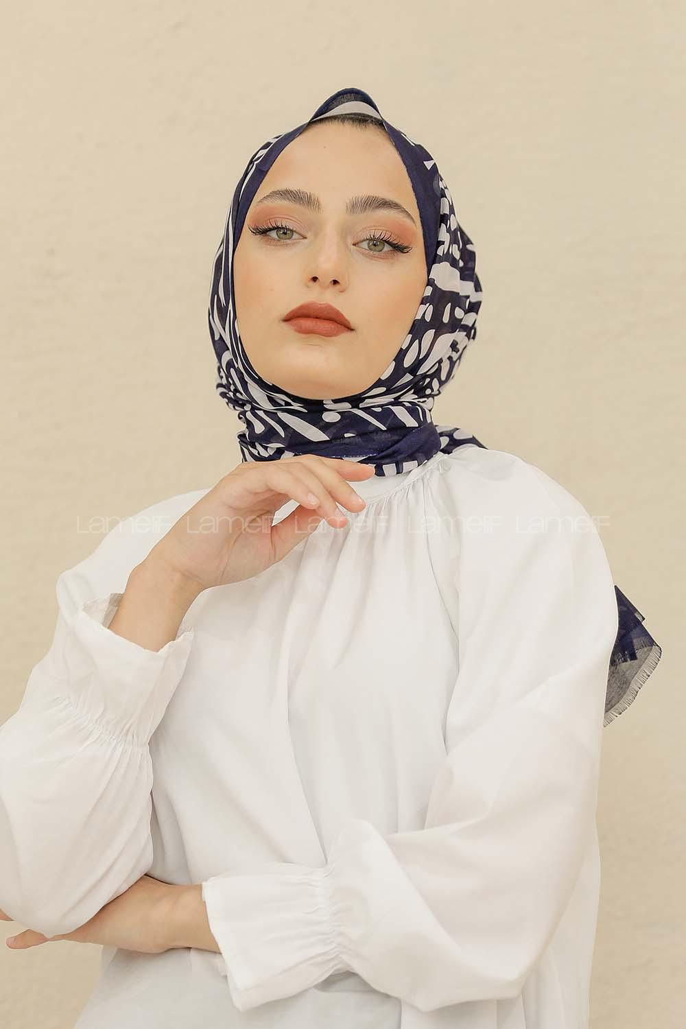 Modalamelif Lacivert Renk Su Damlası Desenli Şal