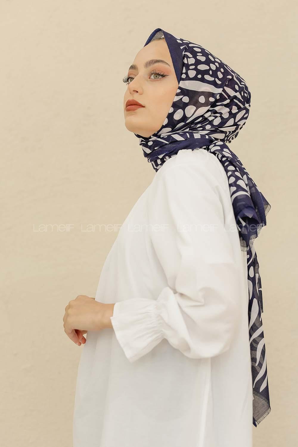 Modalamelif Lacivert Renk Su Damlası Desenli Şal