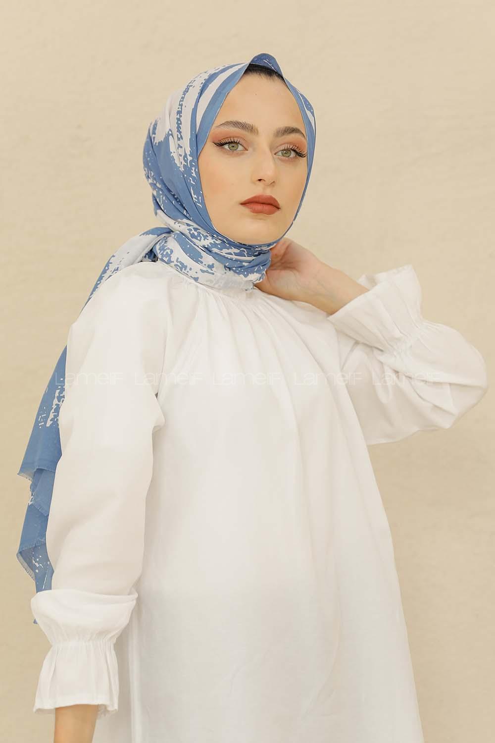 Modalamelif Mavi Renk Karışık Desenli Şal