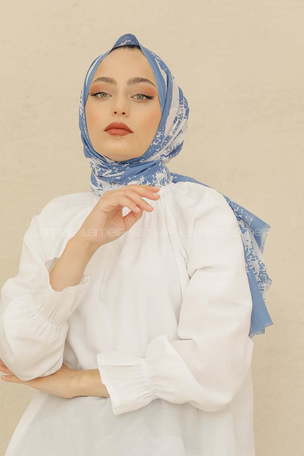 Modalamelif Mavi Renk Karışık Desenli Şal