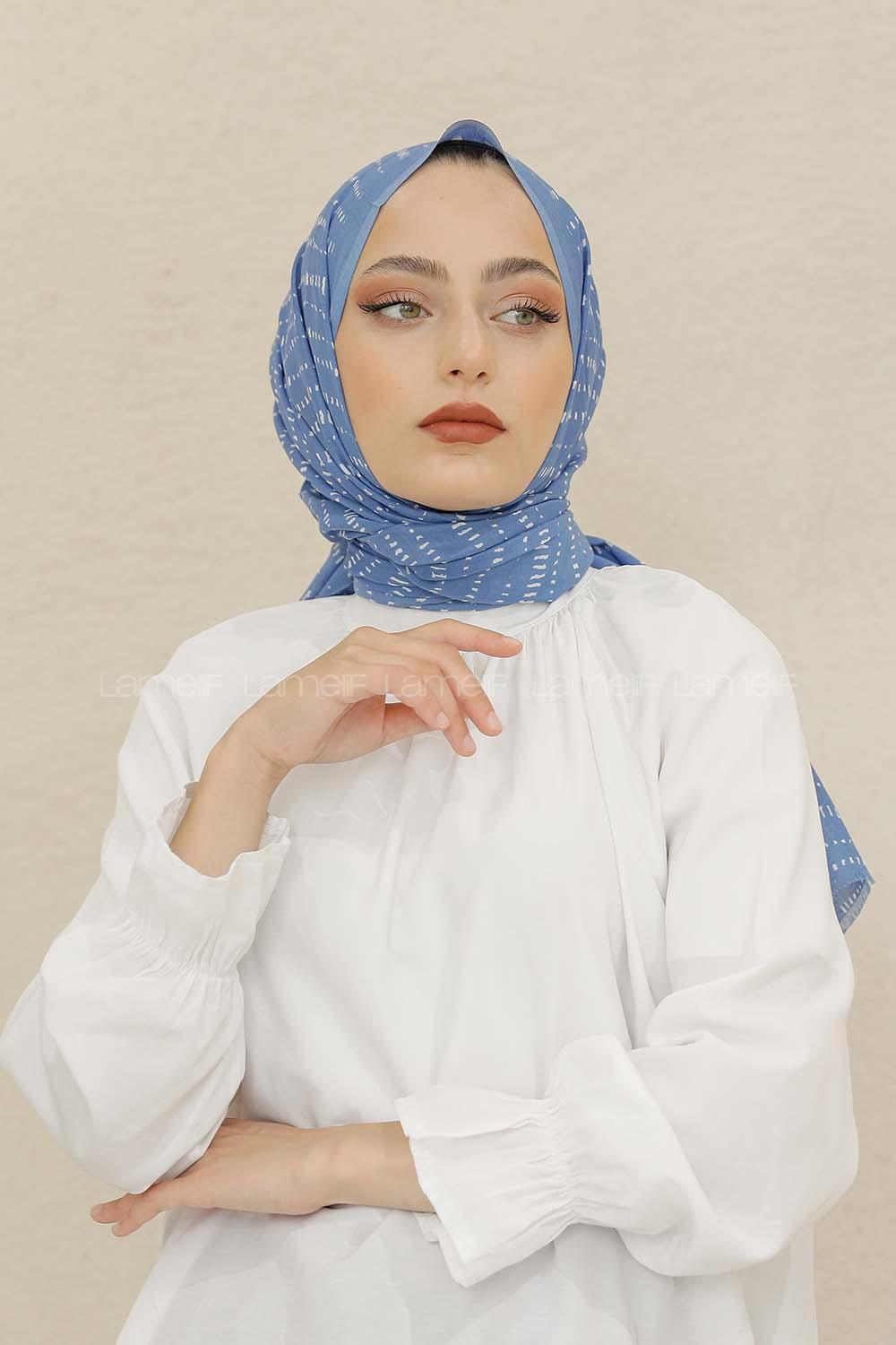 Modalamelif Mavi Renk Şerit Desenli Şal