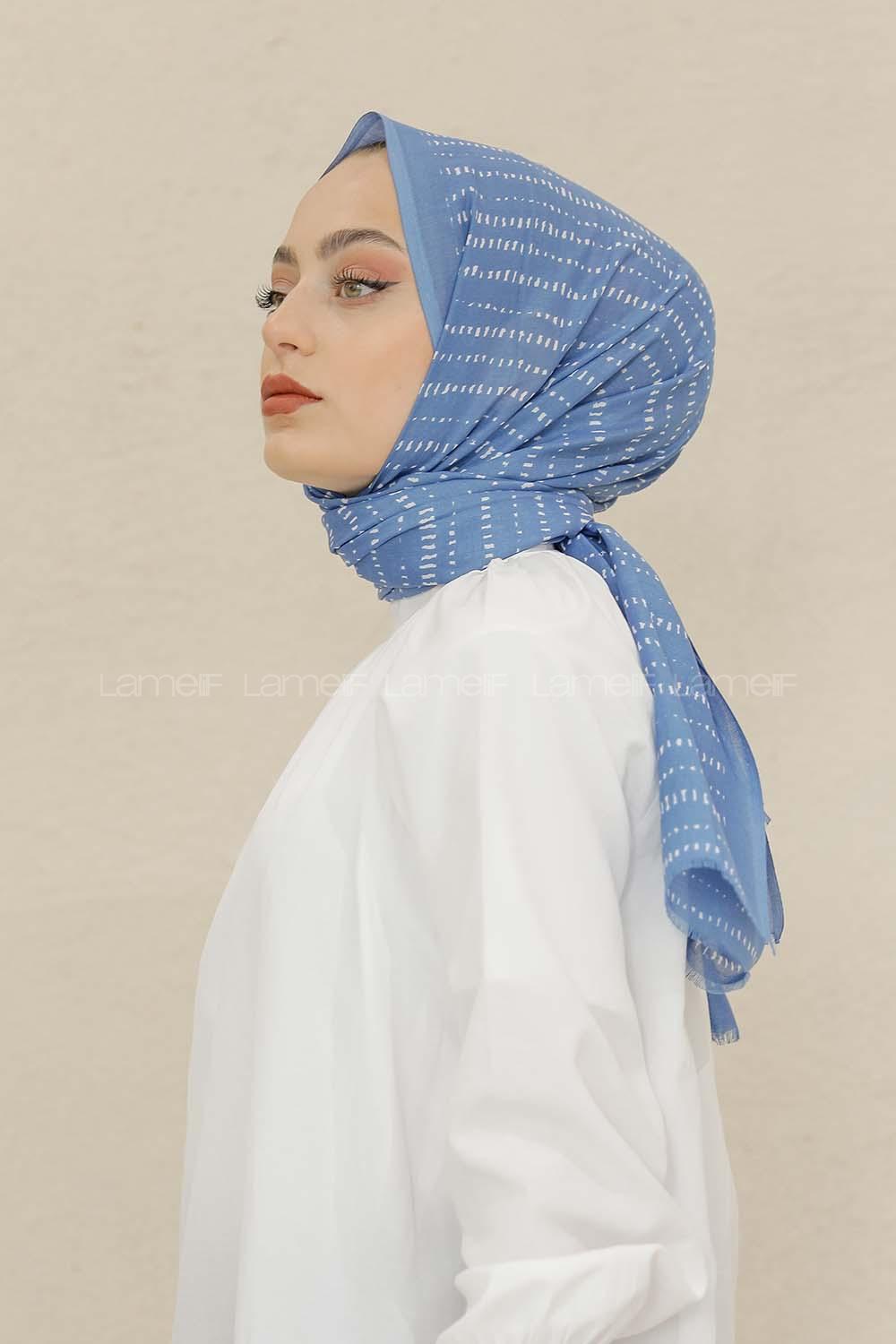 Modalamelif Mavi Renk Şerit Desenli Şal