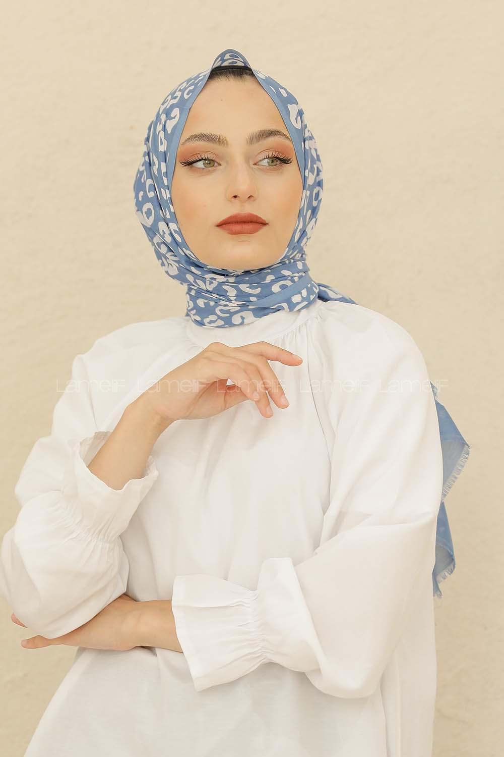 Modalamelif Mavi Renkli Pati Desenli Şal