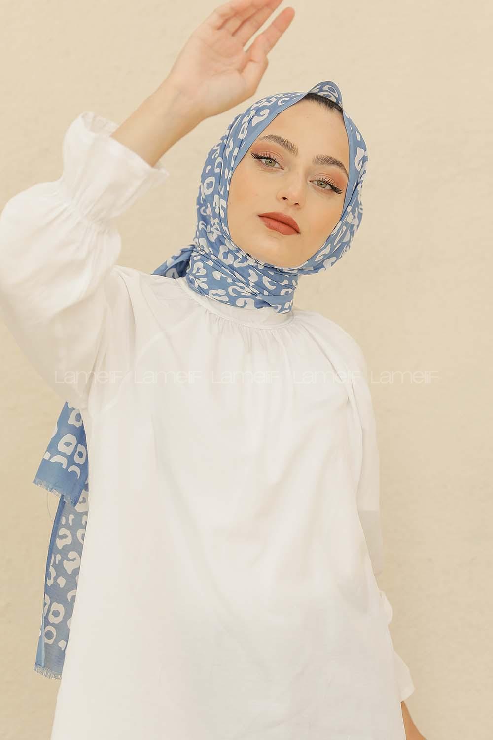 Modalamelif Mavi Renkli Pati Desenli Şal