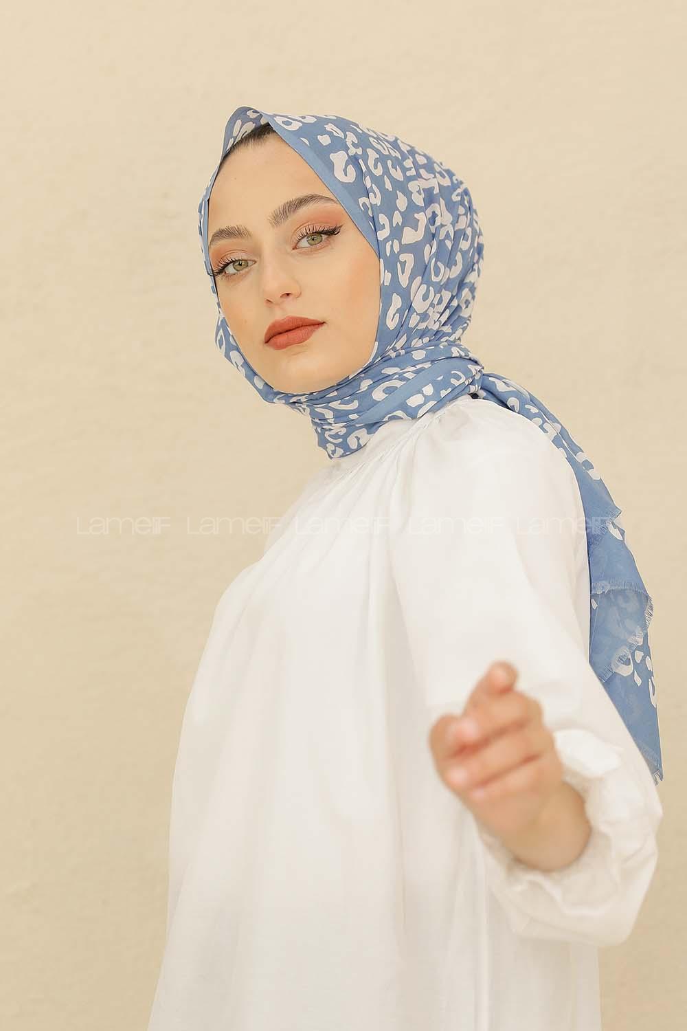 Modalamelif Mavi Renkli Pati Desenli Şal