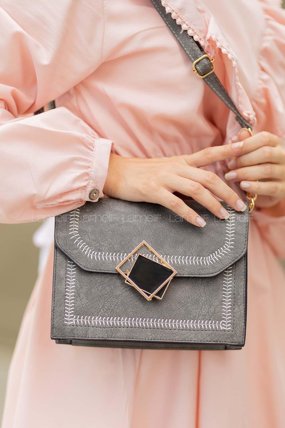 Modalamelif Metal Kilitli Andora Çapraz Çanta Gri