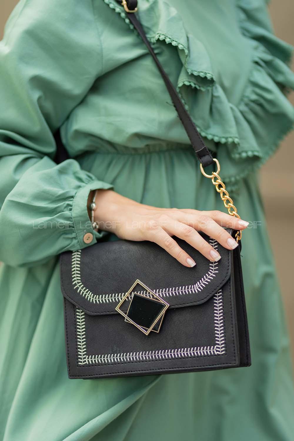 Modalamelif Metal Kilitli Andora Çapraz Çanta Siyah