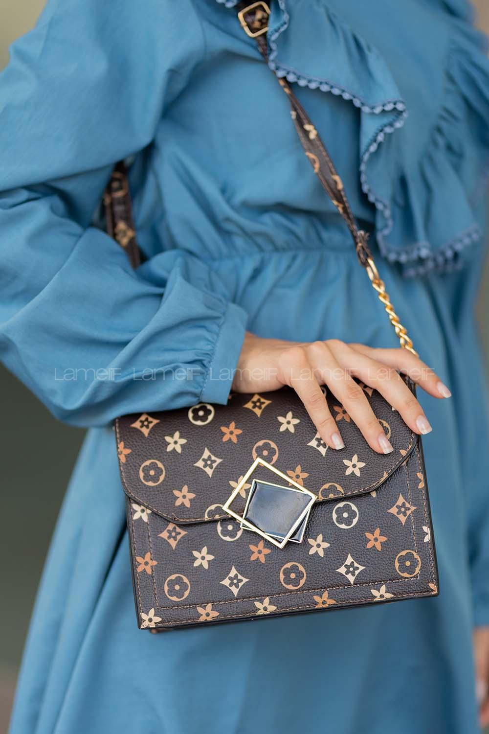 Modalamelif Metal Kilitli Monogram Çapraz Çanta Kahve