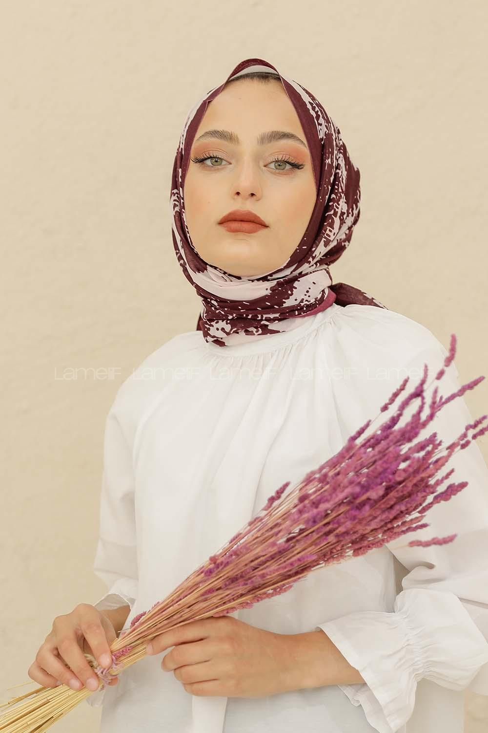 Modalamelif Mor Renk Karışık Desenli Şal