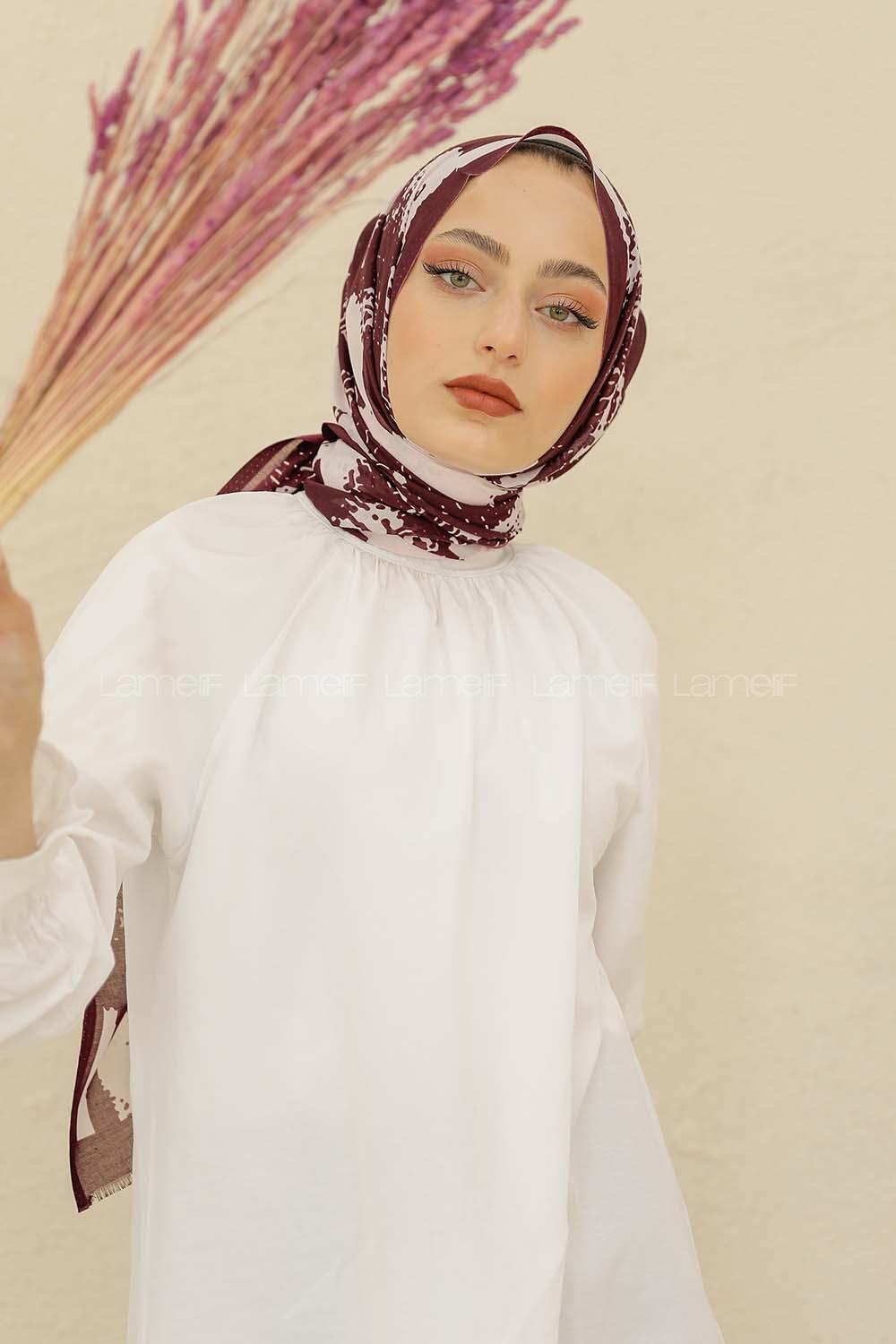 Modalamelif Mor Renk Karışık Desenli Şal