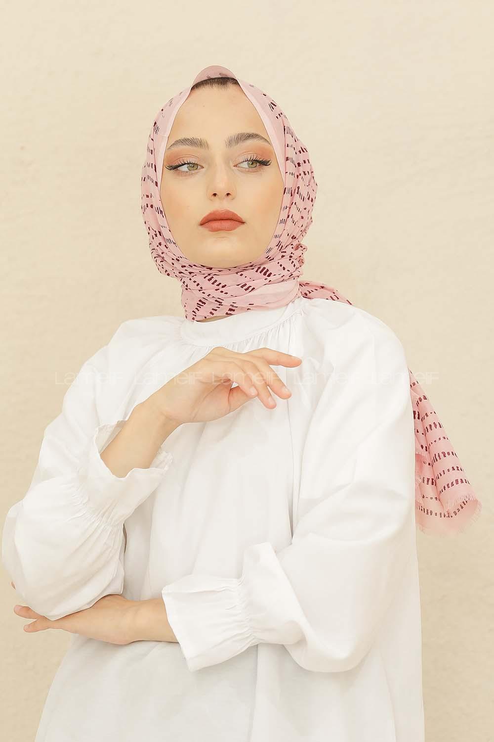 Modalamelif Pudra Renk Şerit Desenli Şal