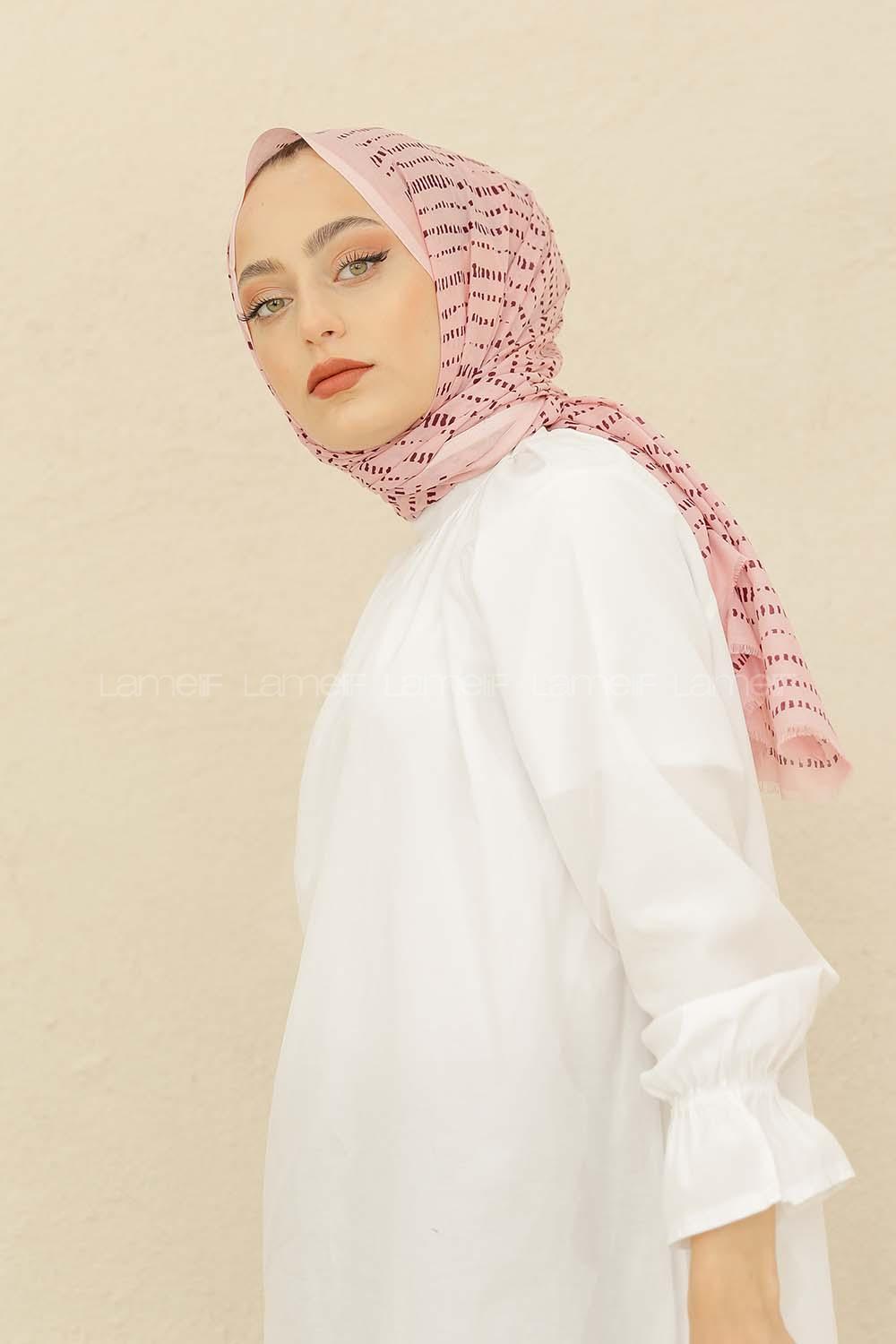 Modalamelif Pudra Renk Şerit Desenli Şal