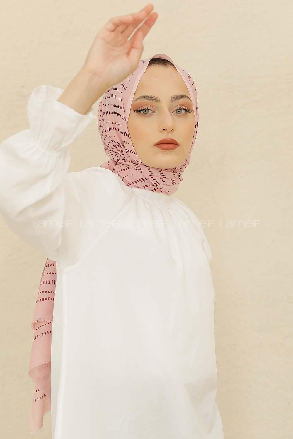 Modalamelif Pudra Renk Şerit Desenli Şal