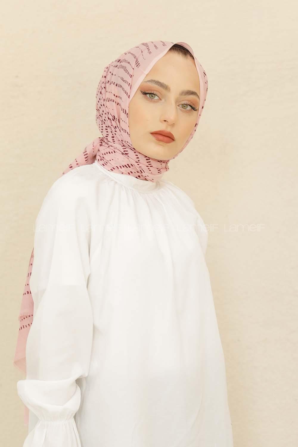 Modalamelif Pudra Renk Şerit Desenli Şal