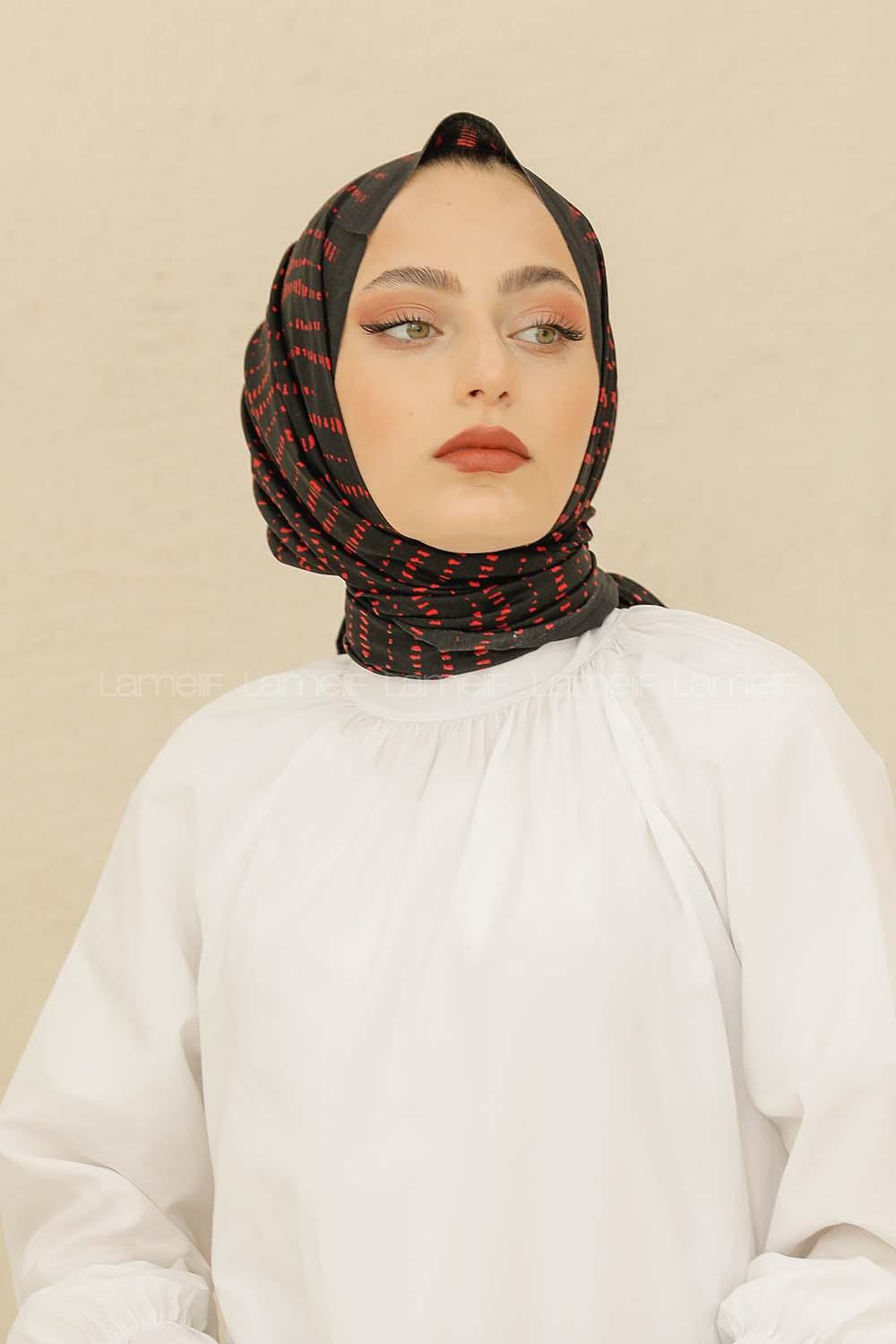 Modalamelif Siyah-Bordo Renk Şerit Desenli Şal