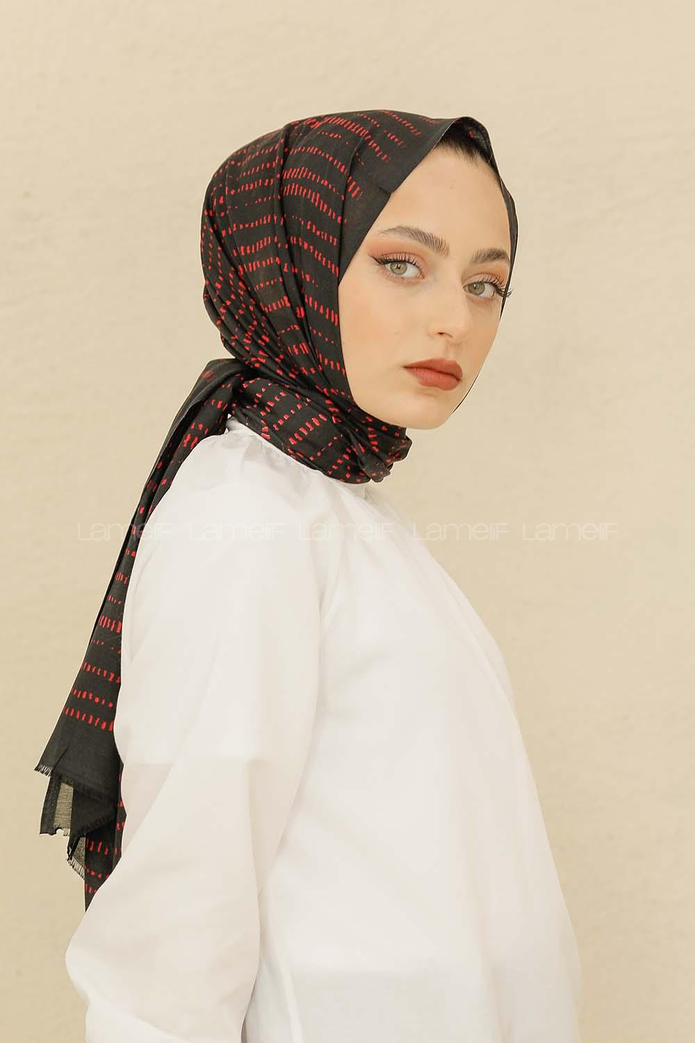 Modalamelif Siyah-Bordo Renk Şerit Desenli Şal