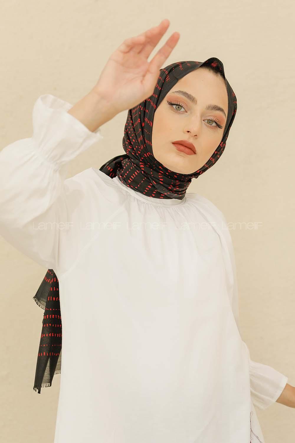 Modalamelif Siyah-Bordo Renk Şerit Desenli Şal