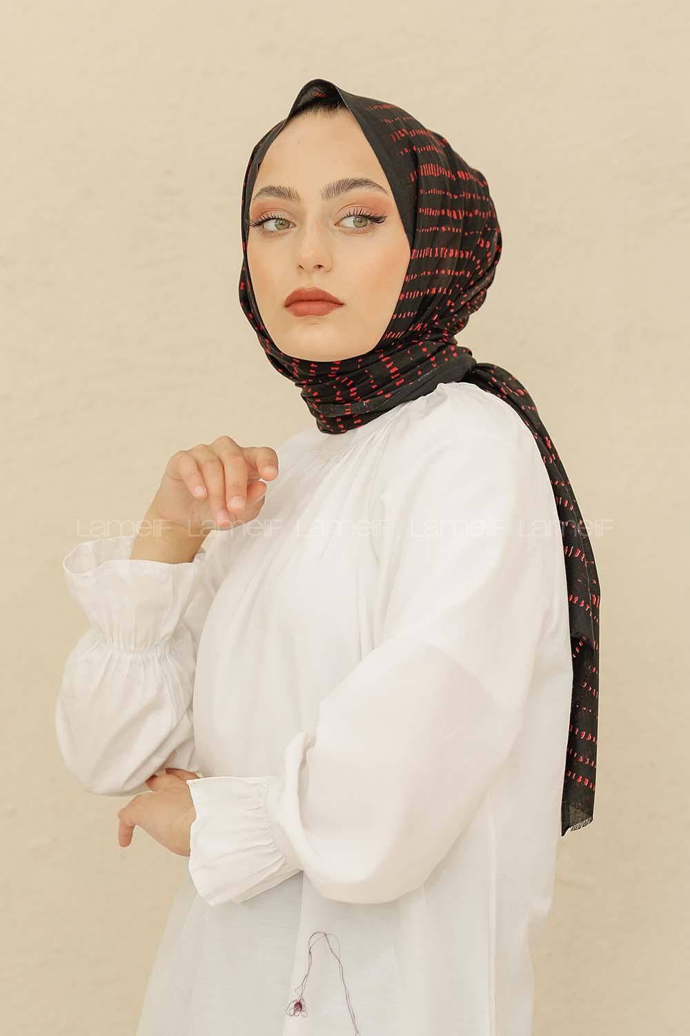 Modalamelif Siyah-Bordo Renk Şerit Desenli Şal