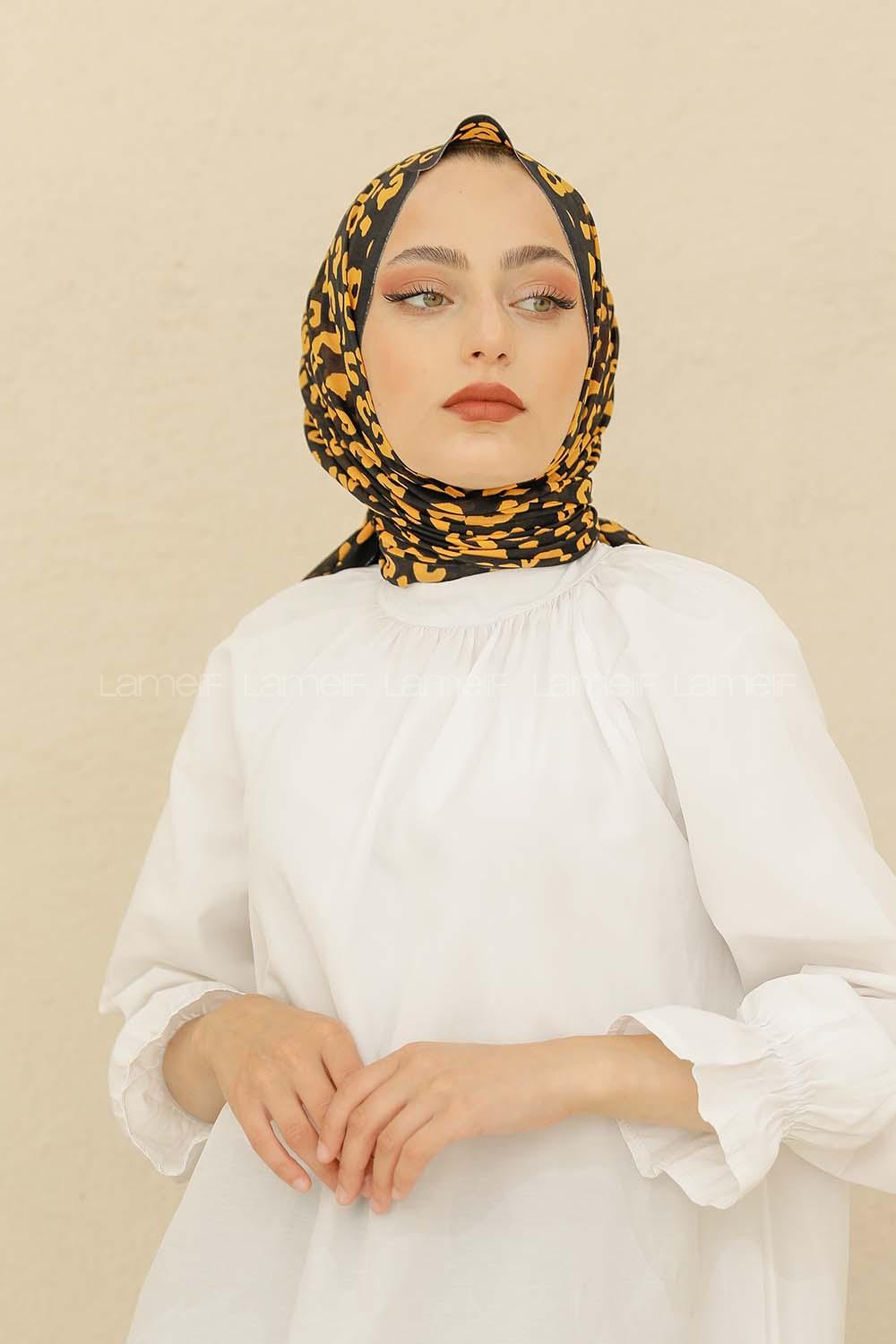 Modalamelif Siyah-Hardal Renkli Pati Desenli Şal