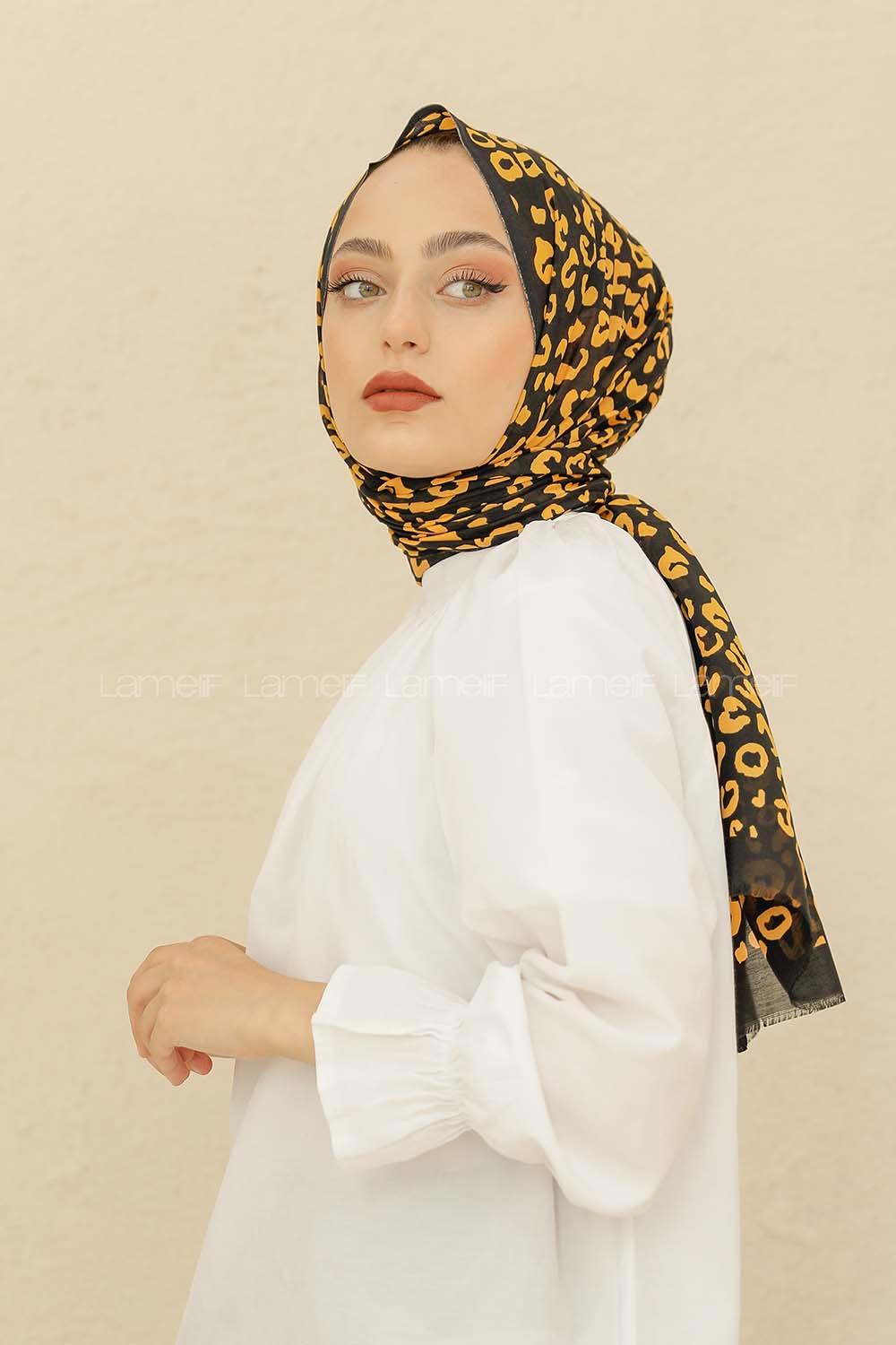 Modalamelif Siyah-Hardal Renkli Pati Desenli Şal